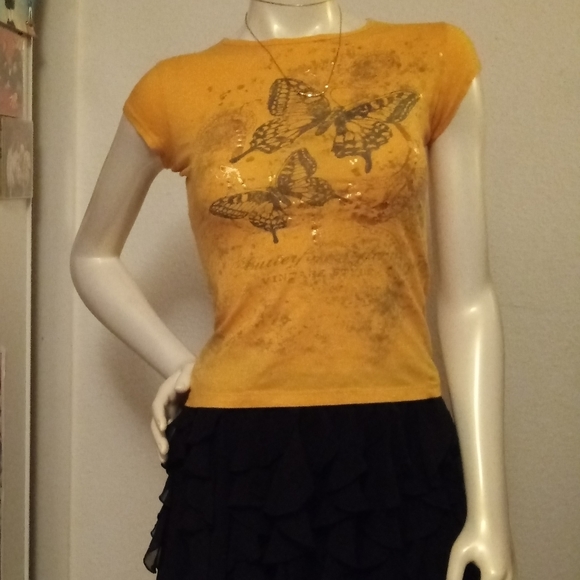 Gold/Blue Butterfly tee - Picture 4 of 10